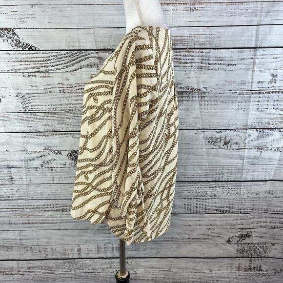 Michael Kors Blouse Tunic sz Small Tan Gold Chains Stretch Modest Career Wedding - Picture 7 of 9
